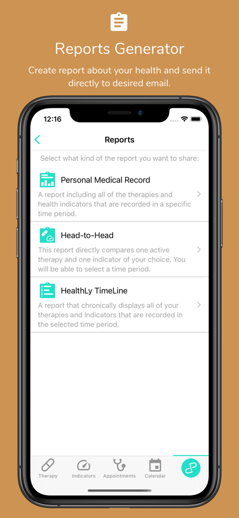 HealthLy: Therapy & Health - HealthLy app interface for generating personal medical records and health reports