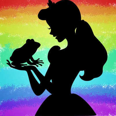a shadow of a princess holding a frog realistic