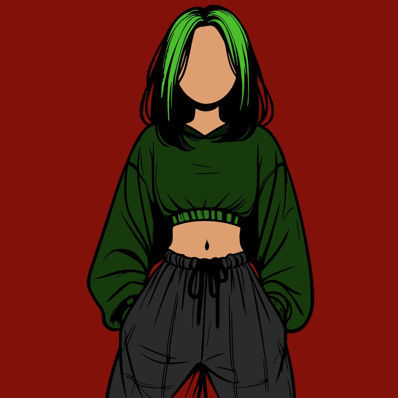 realistic girl faceless with baggy pants and a crop top