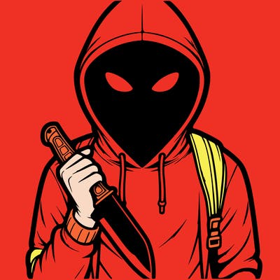 a guy with a hoodie and in his hand has a knife