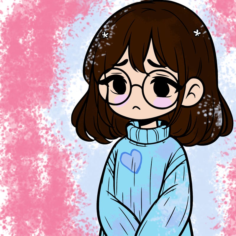 sad girl with glasses in a sweater