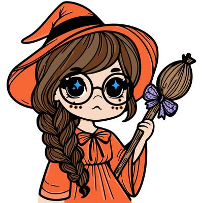 a witch with a braid and two glasses