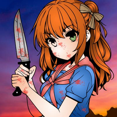 girl holding a knife anime