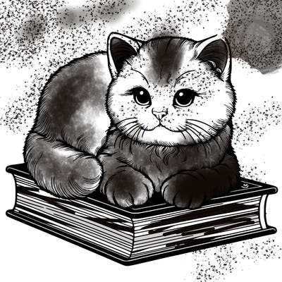 realistic cat on book