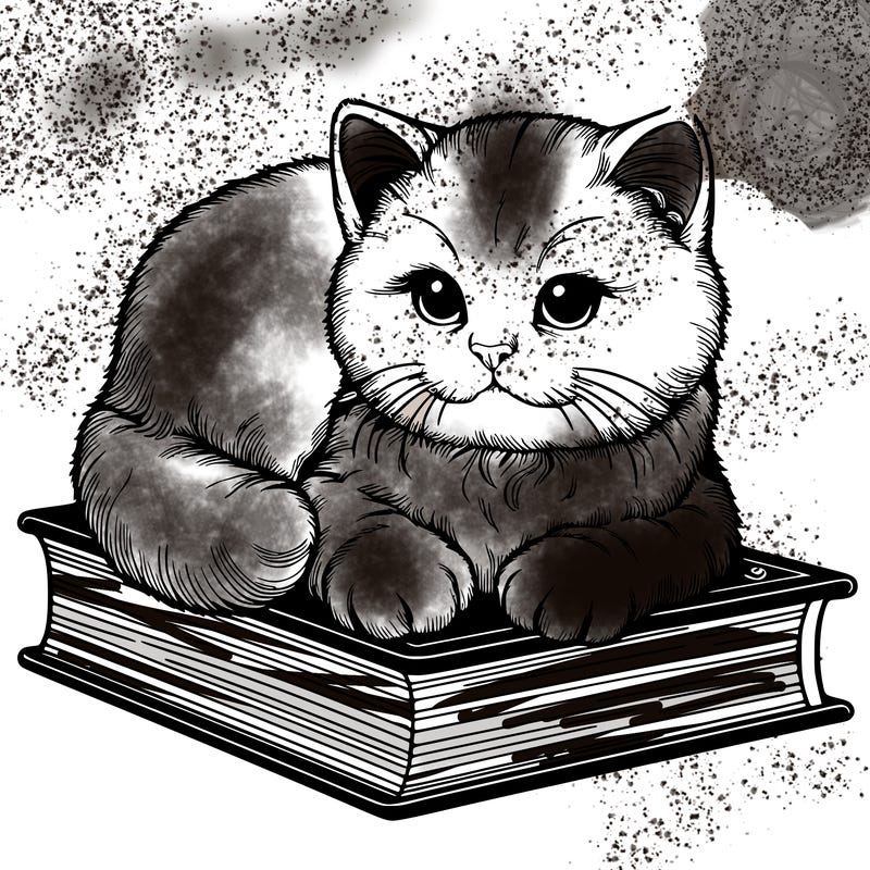 realistic cat on book