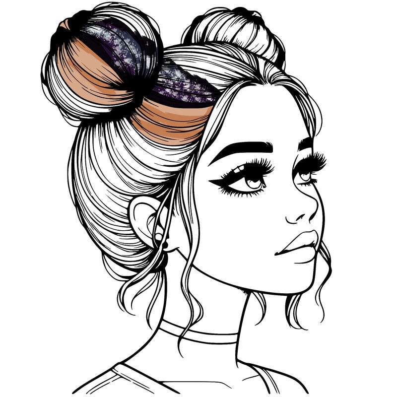 realistic girl with buns on the top of her head