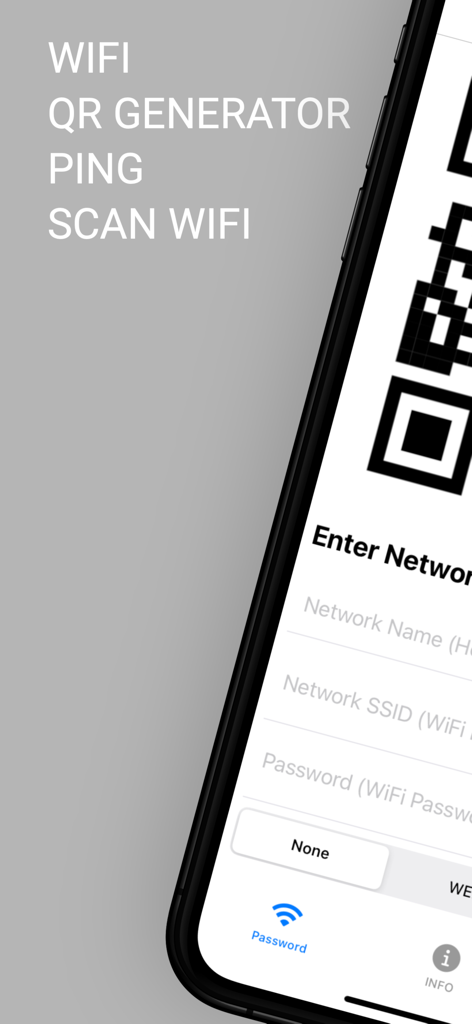 A smartphone screen displaying the WiFi QR code generator feature to share network access