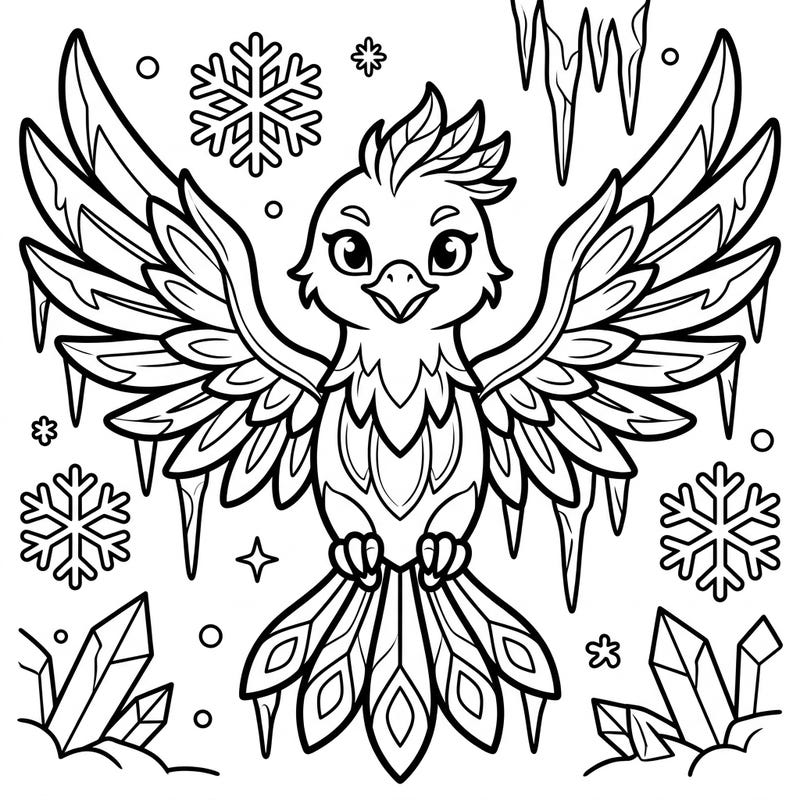 Introduce your little one to the magic of winter with this charming Ice Phoenix coloring page! Designed with ultra-thick lines and large shapes, it's perfect for developing fine motor skills and sparking early creativity.