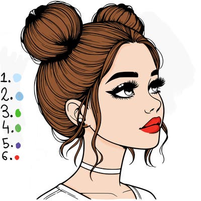 realistic girl with buns on the top of her head
