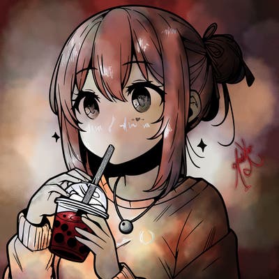 manga character drinking boba