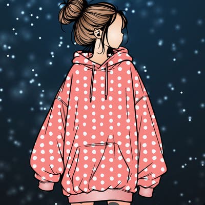 realistic girl with a oversized sweatshirt on and a bun