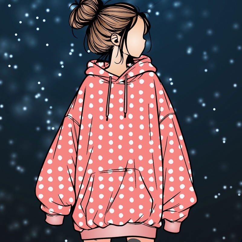 realistic girl with a oversized sweatshirt on and a bun