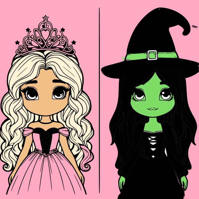 two realistic girls one princess one witch