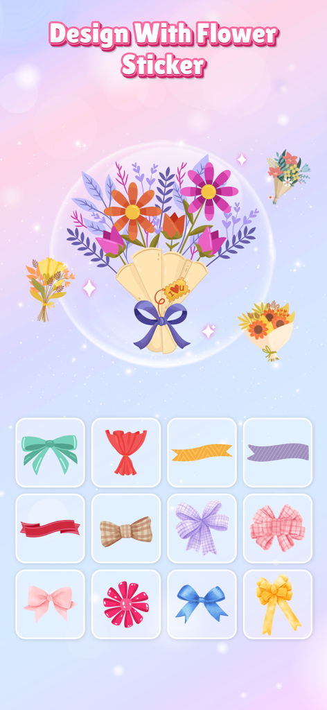Flower Language Keyboard Theme - Interface for designing custom flower bouquets with various bow and ribbon stickers