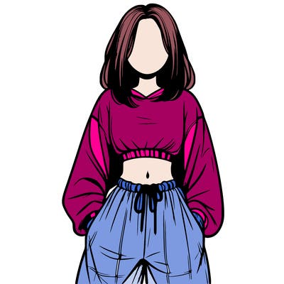 realistic girl faceless with baggy pants and a crop top