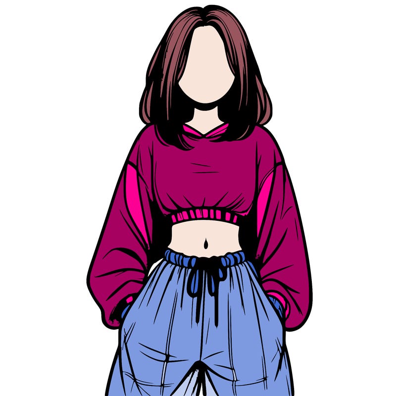 realistic girl faceless with baggy pants and a crop top