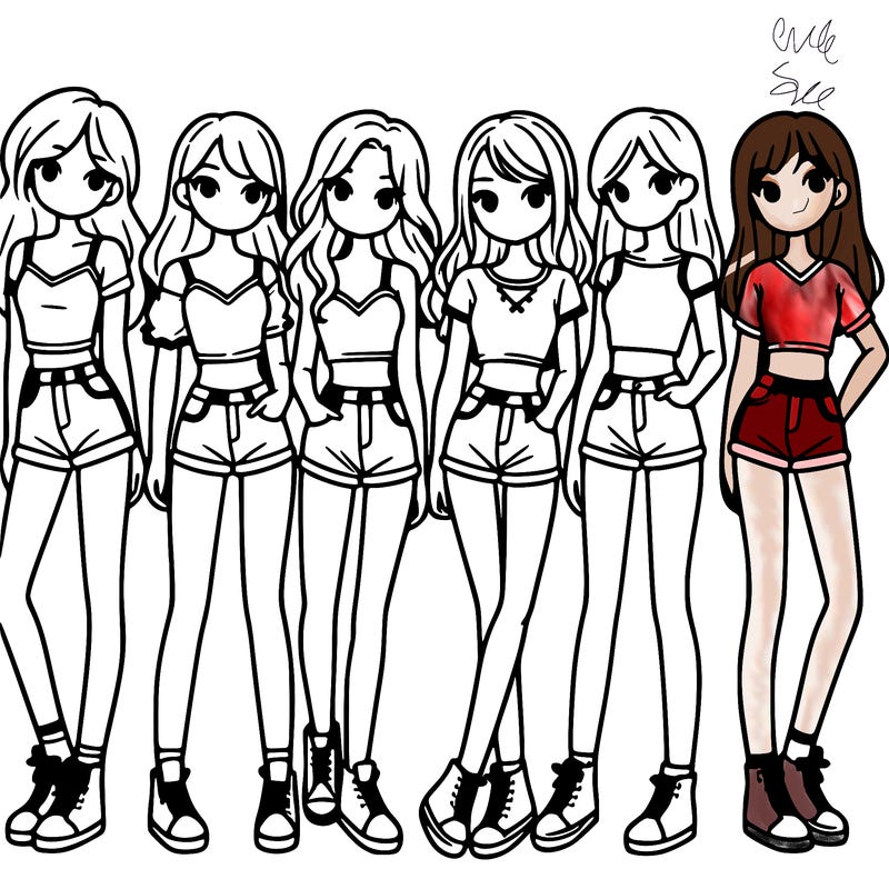 a group of girls wearing crop tops and shorts