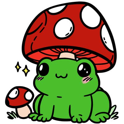 a cute frog with a mushroom hat