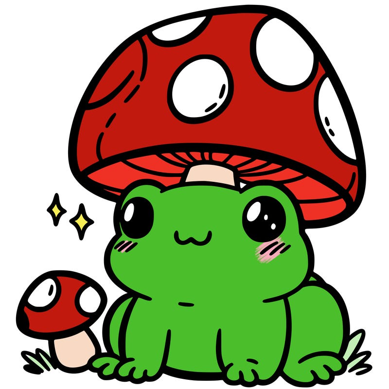 a cute frog with a mushroom hat