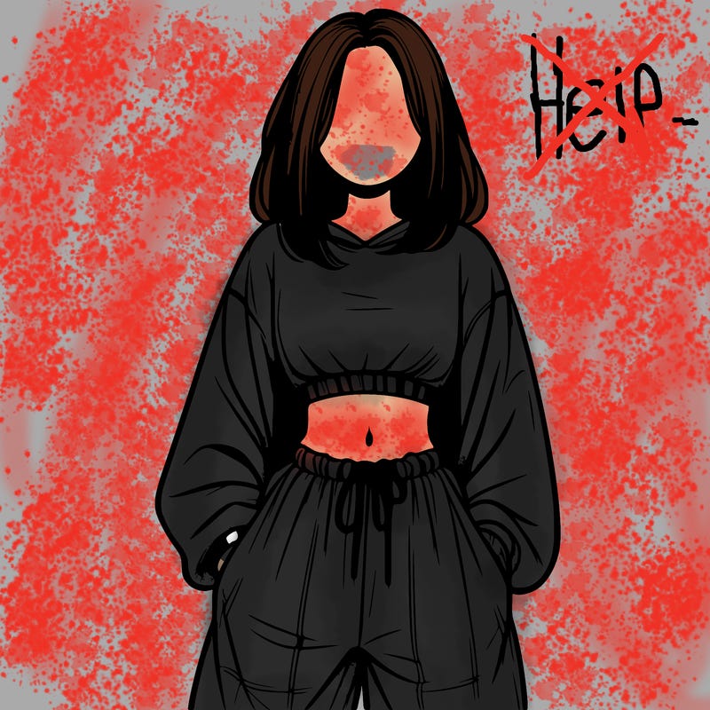 realistic girl faceless with baggy pants and a crop top