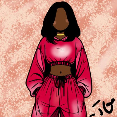 realistic girl faceless with baggy pants and a crop top