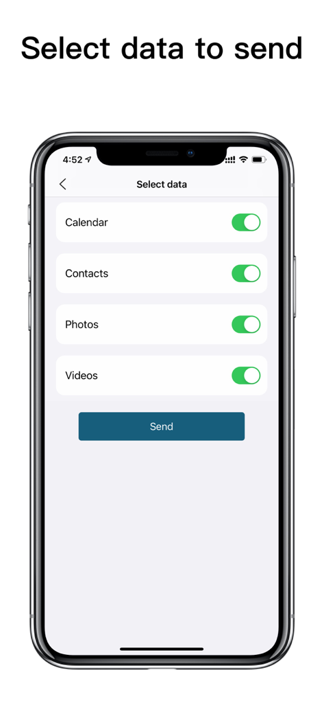 Copy data - device switch - Interfaz de usuario para seleccionar contactos, fotos y vídeos para la transferencia de datos