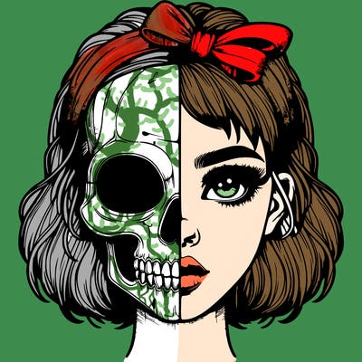 realistic girl with half skull mask