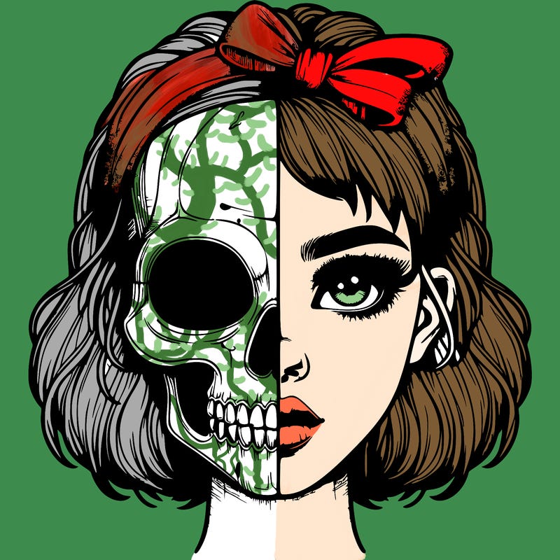 realistic girl with half skull mask