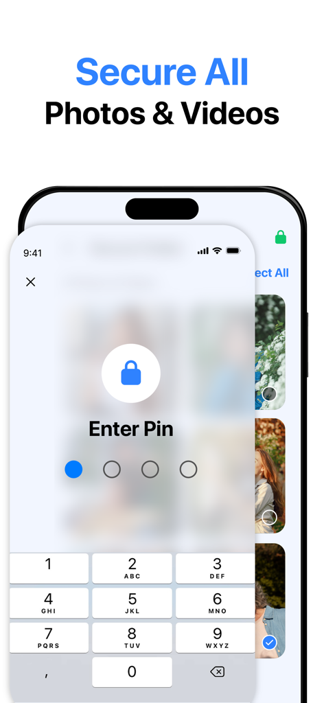 Secure PIN lock screen for private photos and videos in the media vault