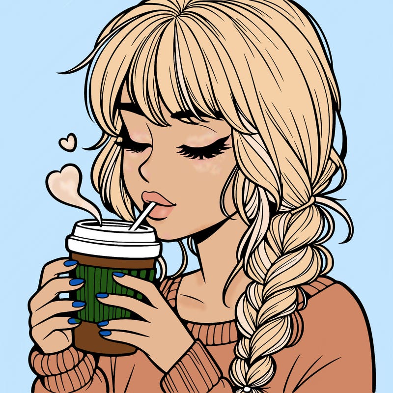 realistic girl drinking coffee