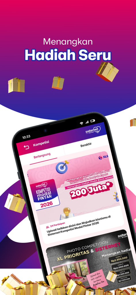 Sisternet - Interfaz de la aplicación Sisternet que muestra concursos empresariales y premios en efectivo para mujeres