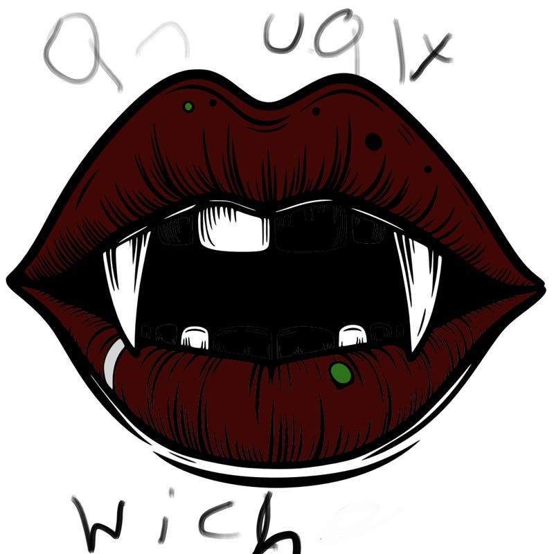 lips with vampire teeth
