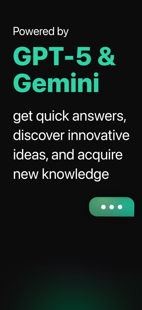 Chatly: AI Chatbot & Assistant - Text graphic showing Chatly app features powered by GPT-5 and Gemini for quick answers and innovative ideas.