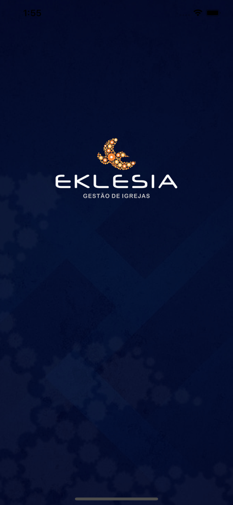 Logo e slogan do aplicativo Portal Eklesia Gestao de Igrejas em um fundo escuro.