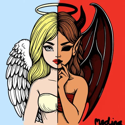 realistic angel half demon