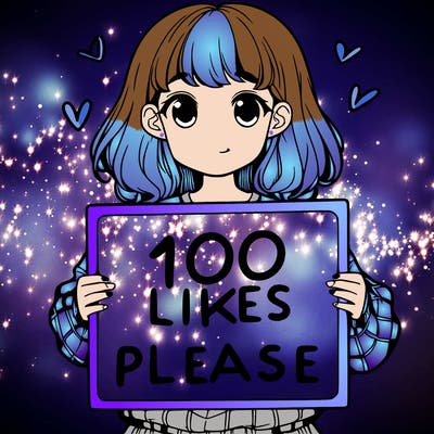 a girl holding a sign saying 100 likes please