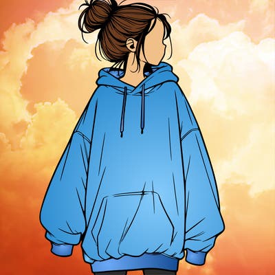 realistic girl with a oversized sweatshirt on and a bun