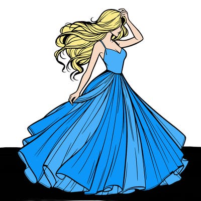 realistic woman with dress flowing in the wind