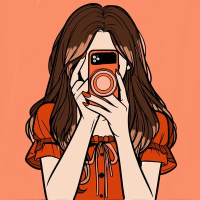 a realistic girl holding her phone taking pictures