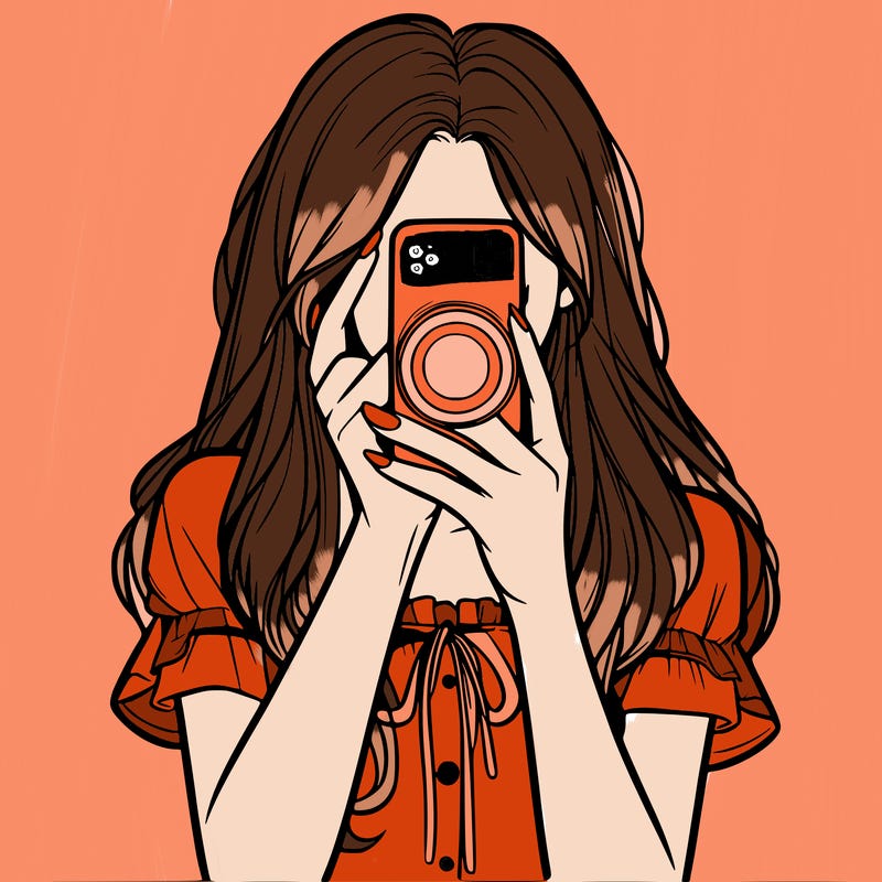 a realistic girl holding her phone taking pictures