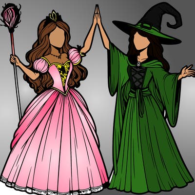 detailed realistic split of a princess and a witch