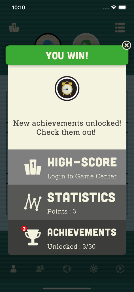 Five In a Row - Gomoku - Gomoku game win screen showing unlocked achievements and statistics