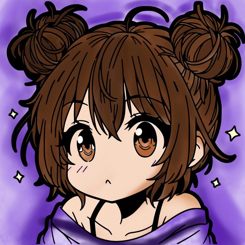 a manga girl with messy small buns