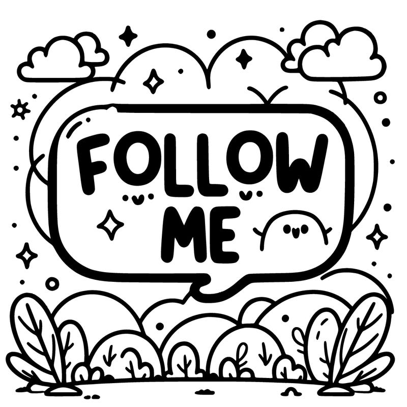 a text saying  follow me in cute bubble joined up writing
