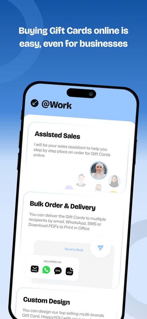 YOUGotaGift - Mobile app screen showing YOUGotaGift business features for bulk ordering and corporate gifting