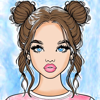 realistic girl with two buns in hair and lips