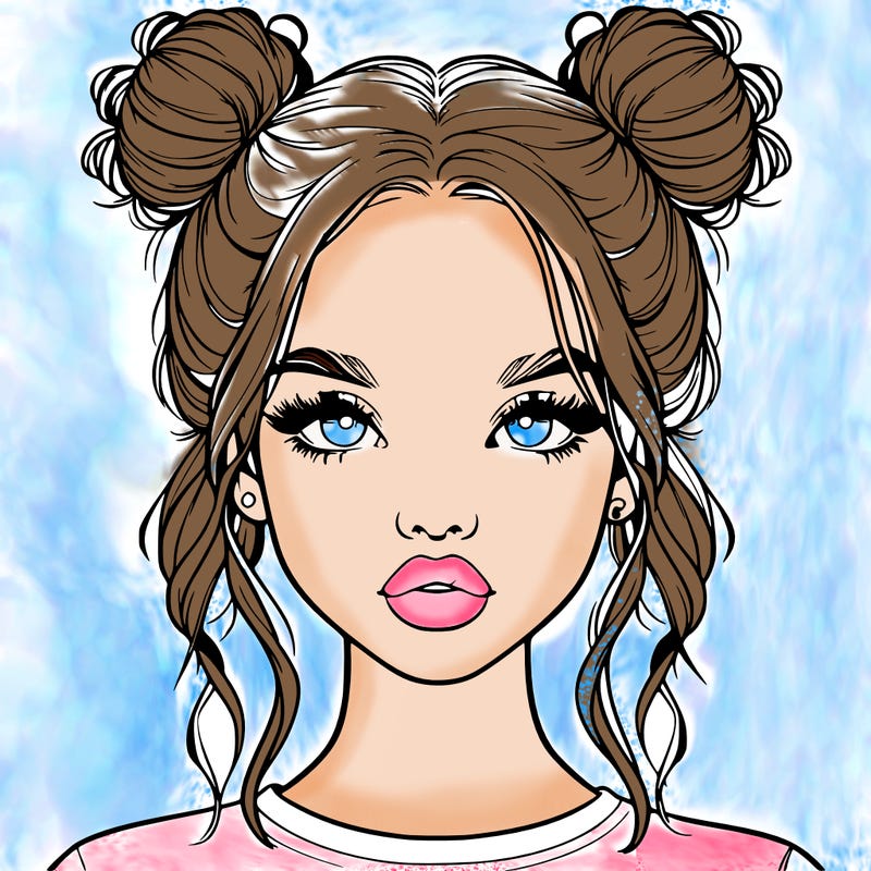 realistic girl with two buns in hair and lips
