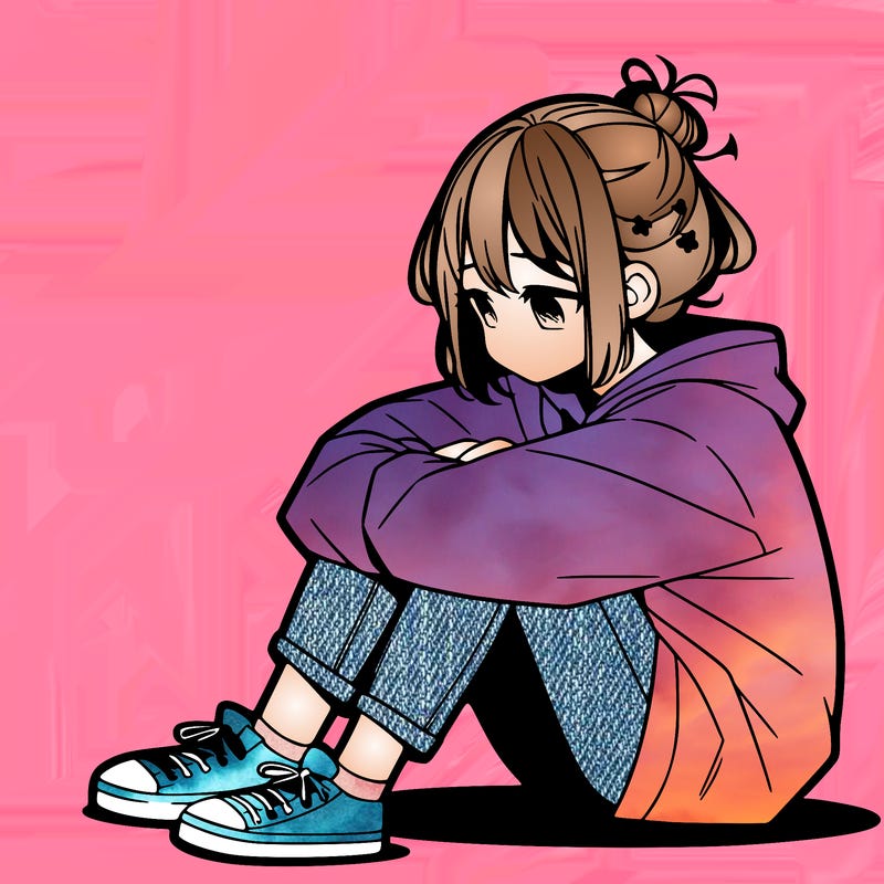 sad anime girl sitting alone