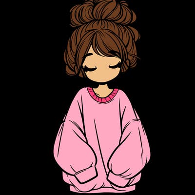 girl with baggy sweatshirt and messy bun