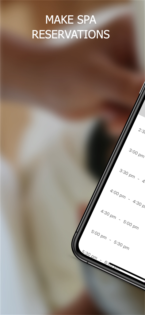 Smartphone screen showing spa reservation time slots in the Six Senses app